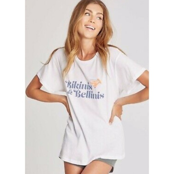 WILDFOX TShirt Bikinis and Bellinis White Crewneck Top size S NEW - Picture 1 of 10